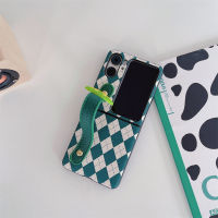 สำหรับ OPPO เคสหนังพลิกโทรศัพท์ N2แบบพับได้เคสแฟชั่นตรวจสอบเพชรสีเขียวหน้าปัดยิ้มได้เคสโทรศัพท์ซิลิโคนนิ่มสไตล์ใหม่ฝาครอบโทรศัพท์กันกระแทก