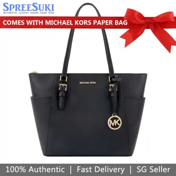 MICHAEL KORS CHARLOTTE LARGE TOP ZIP BAG TOTE BLACK NWT