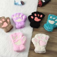 1Pair Women Girls Lovely Winter Warm Fingerless Gloves Fluffy Bear Cat Plush Paw Claw Half Finger Gloves Mitten New