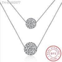 ⊙☈ 925 Sterling Silver Double Layer Shiny CZ Zirconia Crystal Lucky Ball Pendant Necklace For Women Gift collares de Prata S-N58