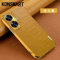 KONSMART หนังพียูจระเข้เคสโทรศัพท์ Realme C51 Nfc/ C53 / C55 Nfc/ กรอบเคลือบอิเล็คโทรเพลทพื้นผิว C55ปกป้องกล้องกรอบหลัง RealmeC55ปลอกอ่อนกันกระแทก