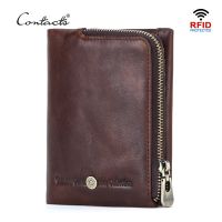 ZZOOI CONTACTS New Small Wallet Men Crazy Horse Wallets Coin Purse Quality Short Male Money Bag Rifd Cow Leather Card Wallet Cartera
