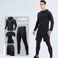 Sports running suit mens high elastic tight sweat absorbing breathable gym training long sleeved basketball equipment clothes