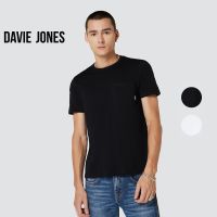 DAVIE JONES เสื้อยืดสีพื้น คอกลม ผ้าคอตตอน ทรง Regular Fit สีดำ สีขาว Basic T-Shirt in black white BA0004BK WH