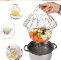 Multifunction Foldable Steam Rinse Strain Fry French Chef Basket Drainer Magic Basket Mesh Basket Strainer Net Kitchen Gadgets Colanders Food Strainer