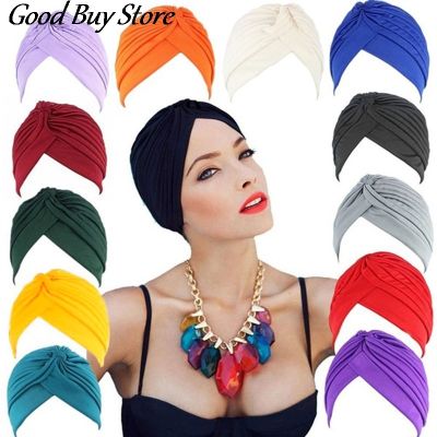 【YF】 Solid Color Turban Hat Women Muslim Stretch Hijabs Hats Underscarf Head Wrap Cap Female Plain Headwear Headband Soft