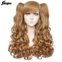Ebingoo Lolita Long Body Wave High Temperature Fiber Brown Pink Black Blonde Multi-color Synthetic Cosplay Wigs with 2 Ponytails Gift ของขวัญ