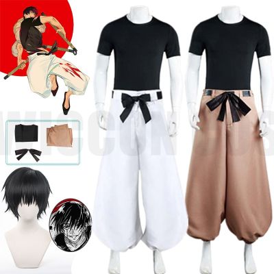 Anime Toji Fushiguro Cosplay Jujutsu Kaisen Cosplay Costume Uniform Black Top Pants 2 Styles Suit Short Wig Party Carnival Men