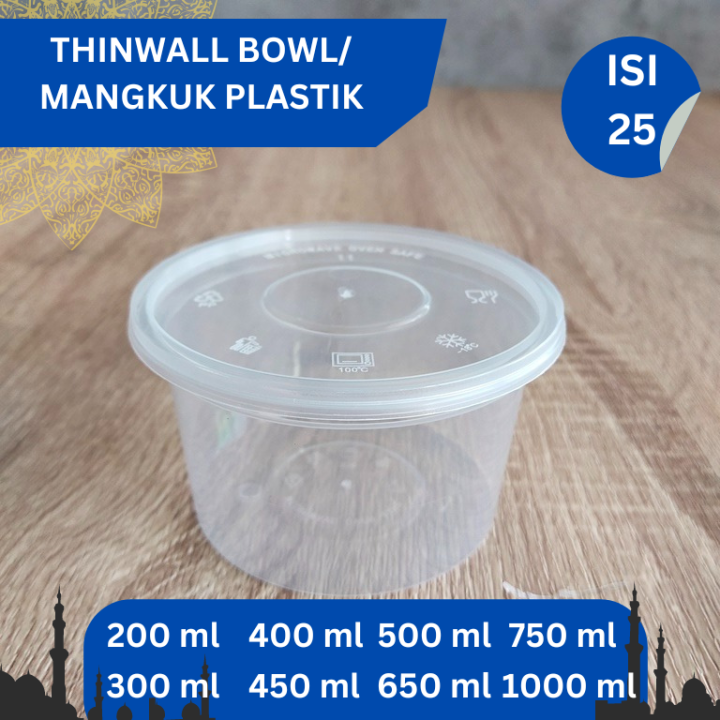 25 Pcs Thinwall Bulat 1000ml Tutup Mangkok Plastik 1000 Ml Thinwall Mangkok Thinwall 0549