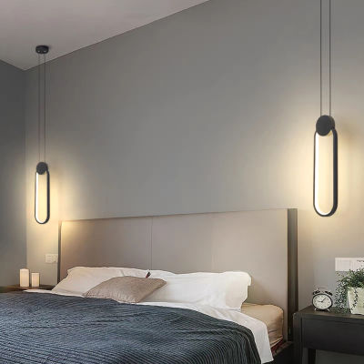 ร้อนเรียบง่ายสีดำแหวนโคมไฟจี้ด้วยลวดยาวหรี่แสงได้ LED เพดานแขวนแสงสำหรับร้านอาหารห้องนอนข้างเตียงตกแต่งโคมไฟ
