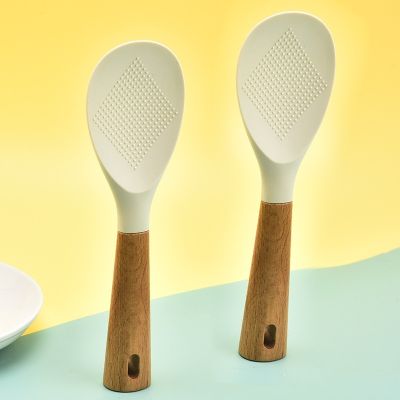 ■ Wooden handle silicone rice spoon Kitchen utensils rice cooker rice spoon can stand silicone non-stick rice