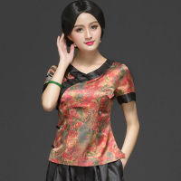 Cheongsam ขนาดบวกของผู้หญิงรสเครื่องแต่งกายท็อปส์2023ฤดูร้อนใหม่เรยอนผสมผสานพิมพ์ประกบประเพณีสไตล์จีน Qipao เสื้อ