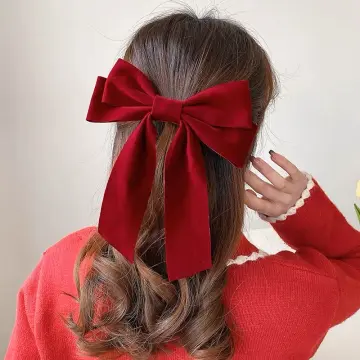 Ribbon Red Big Bows Hair Clips for Women Girls Hair Pins Tie