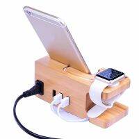 Wooden Mobile Phone Smart Phones USB Charging Holder Porous Bracket Bamboo Universal Charging Dock Storage Organizer Rack