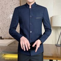 ZZOOI New Vintage Blazer Men 2022 Chinese Style Business Casual Stand Collar Men Blazer Slim Blazer Jacket