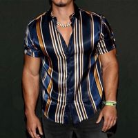 2023Summer New Mens Vintage Striped Shirt Fashion Casual Luxury Shirt Short Sleeve Hawaii Shirts For Men Blusas Camisa Masculina