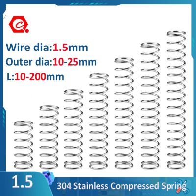 1/2/5Pcs Wire Diameter 1.5mm 304 Stainless Steel Pressure Spring SUS Compression Springs OD10mm-25mm L10mm-200mm Electrical Connectors