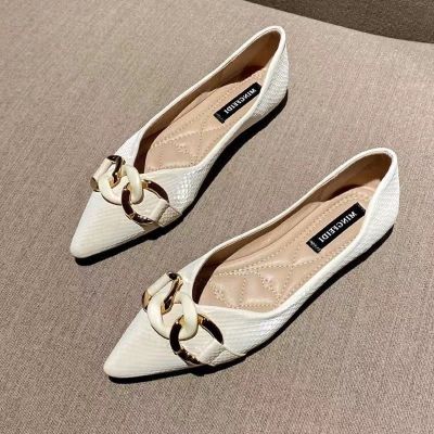 ☸♧◎ Pointed toe single shoes for women 2023 new fall style versatile flat-soled evening gentle shoes fairy style large size womens shoes 4143