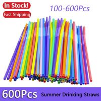 100-600PCS Multicolor Plastic Straws Kitchen Beverage Disposable Drinking Straw Cocktail Rietjes Wedding Party Accessories New Toilet Covers