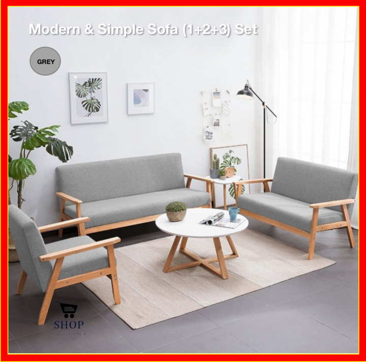 (Pre Order) Solid Wood Frame Sofa Set Modern & Simple 1+2+3 Seater
