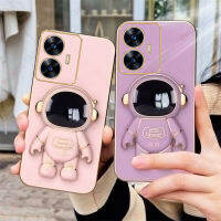 เคสมือจับสำหรับโทรศัพท์มือถือนักบินอวกาศสำหรับ C55 Realme หรูหรากรณี TPU นุ่มโลหะด้วยไฟฟ้า + วงเล็บ