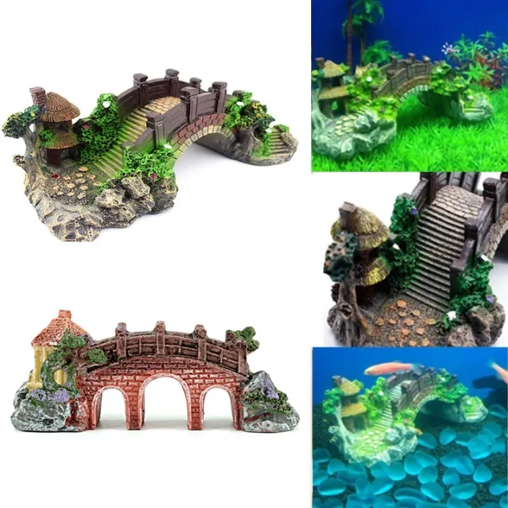 Aquarium Decoration Fish Tank Bridge Landscaping Turtle Stairs Retro