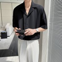 2022 summer wear light ripe wind Cuban five black men leisure shirt collar short sleeve shirt sleeve on the drape clothes