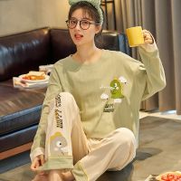 Spring women 39;s long-sleeved pants set of loungewear combed cotton cute cartoon can be worn outside pajamas sleepwear women