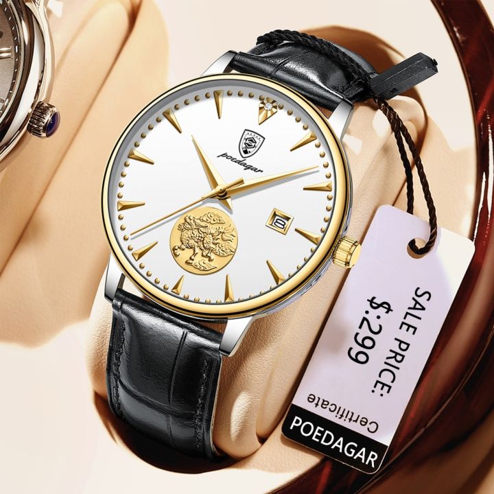 poedagar-นาฬิกานาฬิกาผู้ชายแบบกลไกผู้ชายอัตโนมัตินาฬิกากันน้ำหนังนาฬิกาแฟชั่นแบรนด์หรู
