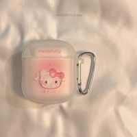 เคส Sanrio Hello Kitty น่ารักสำหรับ Airpods 1 2 3 Pro เคสห่อหุ้มนุ่มพร้อมตะขอสำหรับชุดหูฟังบลูทูธไร้สาย