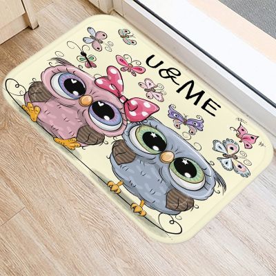 Owl Pattern Kitchen Bath Entrance Door Mat Coral Velvet Carpet Doormat Colorful Indoor Floor Mats Anti-Slip Rug Home Decor 48052