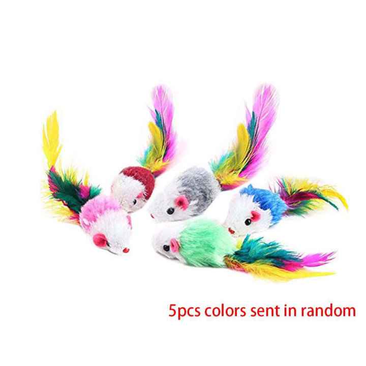 ของเล่นหนูกำมะหยี่สีสดใสของเล่นหนูปลอม5ชิ้นคุณภาพสูงสุ่มสีของเล่นแมวราคาไม่แพง