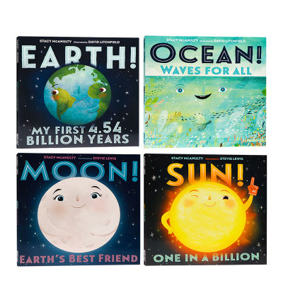 Imported English original Picture Book Confessions of cosmic elements 4 volumes of elements of the universe sun, earth, moon and ocean famous David Litchfield childrens popular science books open in paperback