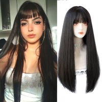 HOUYAN Black Long Straight Hair Synthetic Wig Female Black Anime Bangs Party Wig Cosplay Lolita Wig2023