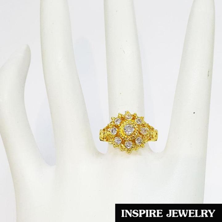 inspire-jewelry-แหวนพลอยขาว-ยกยอด-งานจิวเวลลี่-แบบงานอนุรักษ์ไทย-ตัวเรือน-หุ้มทองแท้-24k-พร้อมกล่องกำมะหยี่-ลายตามที่โชว์-ลายโบราณ-สวยงามมาก-ปราณีต-ใส่กับเสื้อผ้าไทย-ชุดไทย-ผ้าสไบ-หรือใส่ประดับ-ผ้าซิ่