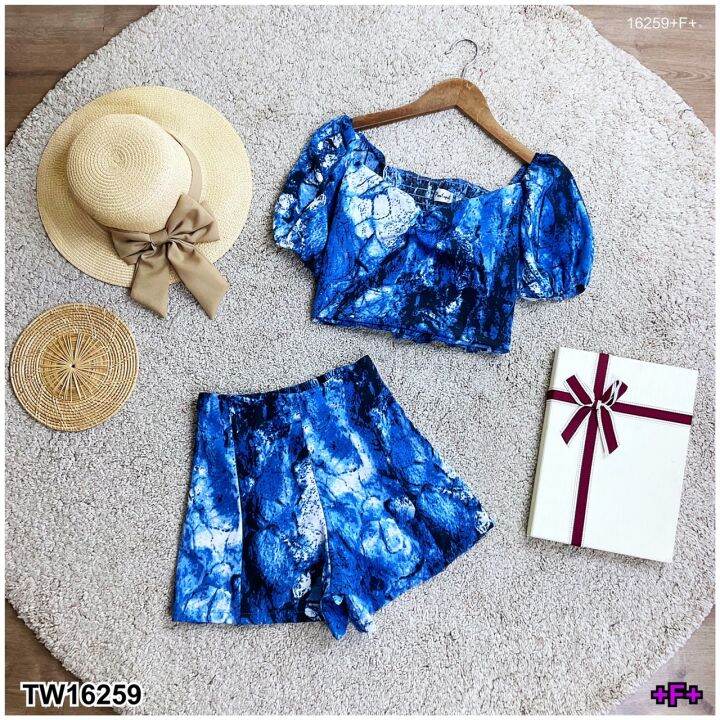 tw16259-set-2-ชิ้น-เสื้อสม็อคอก-กางเกงขาสั้น