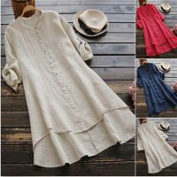 Women Loose Long Sleeve Tunic Tops Casual Blouses Shirt Summer Elegant Blouse Streetwear Fashion Cotton Linen Women Shirt Dress