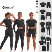 CHRLEISURE 235PCS Seamless Women Yoga Set Zipper Workout Sportswear Gym Fitness Long Sleeve Crop Top High Waist Sports Suits