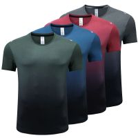 Summer Sports Running T-Shirt Fast Dry Men Fitness Top Elastic Short Sleeve Teese Round Neck Gym Crossfit Quick Dry Tees