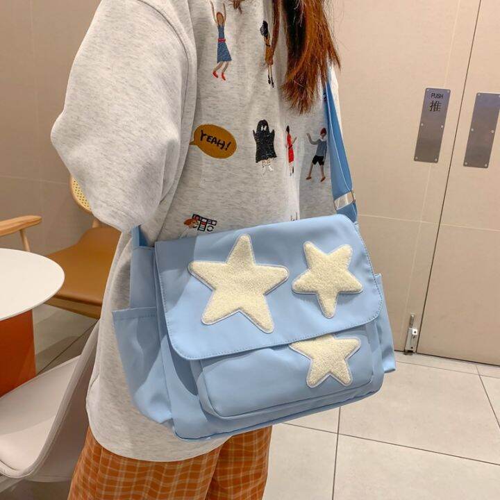 students-bag-women-bag-vintage-casual-large-capacity-messenger-bag-star-pattern-crossbody-y2k-college-bag