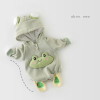 [COD] baby male and female frog big eyes long-sleeved fart clothes thickened plus velvet triangle romper