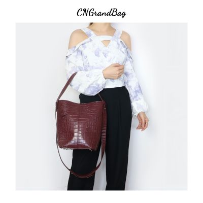 New winter style women handbag leather bucket bag fashion style crocodile pattern leather ladies large hobo bag