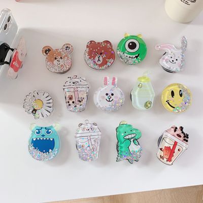 Universal Cute Cartoon Bear Quicksand Foldable Mobile Phone Finger Ring Bracket Handle Air Bag Bracket Accessories For Iphone