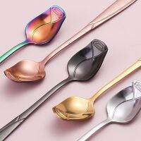 5pcs Rose Long Teaspoon Stainless Steel Coffee Spoons Tiny Flower Spoon for Dessert Honey Salad Tea Cake Good Looking Home Decor