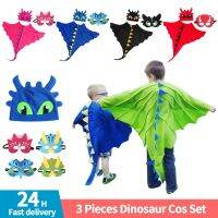 3 Pieces Dinosaur Cos Set Toothless Dragon Costume Cape Hat Mask Fleece Lightweight for Halloween Costumes Birthday Parties