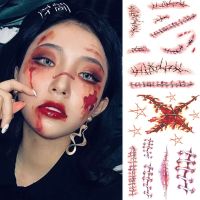 2021 Temporary Tattoo Stickers Non toxic Halloween Terror Realistic Stitched Injuries Wounds Body Makeup Tattoo Stickers Beauty