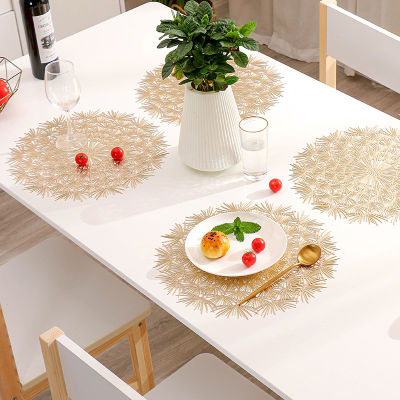 38cm Hollow Dandelion Flower PVC Table Mat Hotel Supplies Creative Round Bronzing Heat Insulation Placemat Xmas Party Decor