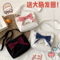 COD ndcn549 Cute bow bag female Japanese small fresh canvas bag wild one-shoulder messenger small bag可爱蝴蝶结包包女日系小清新帆布包百搭单肩斜挎小包【??薇莎公主旗舰店??】4.22