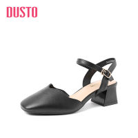 Dusto new spring simple fashion thick heel square head button shallow mouth shoes French single shoes 2022 womens shoes