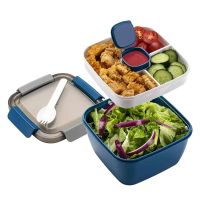 1 pc Salad Lunch Box Container With 37-oz Salad Bowl 3 Compartments And 2-oz Sauce Container For Salad Toppings Or Snacks